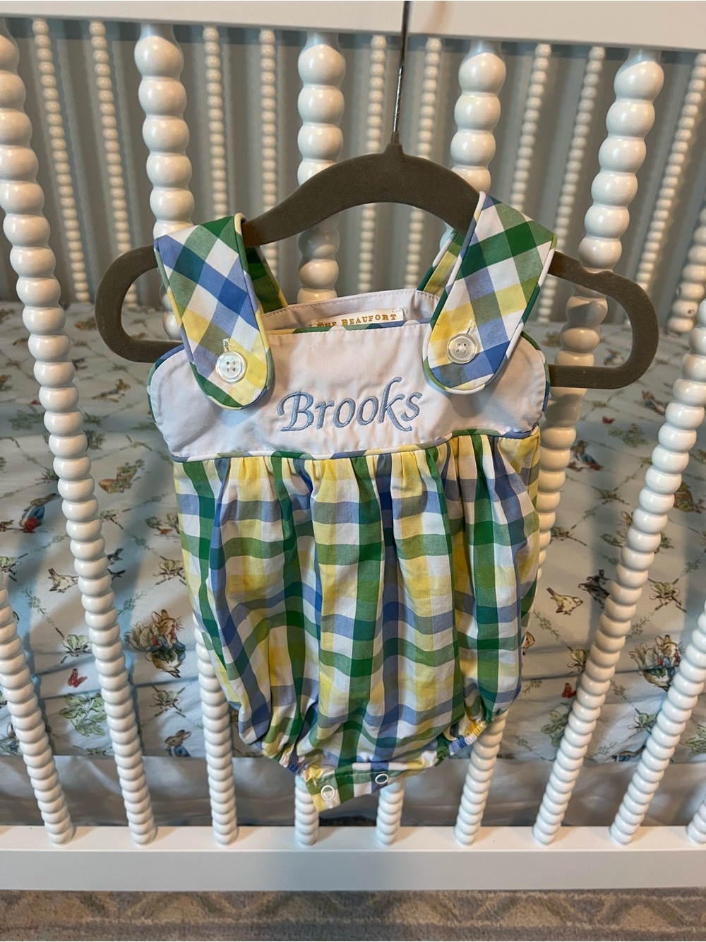The Beaufort Bonnet Company Blue, Green & Yellow Smocked Plaid Baby Romper